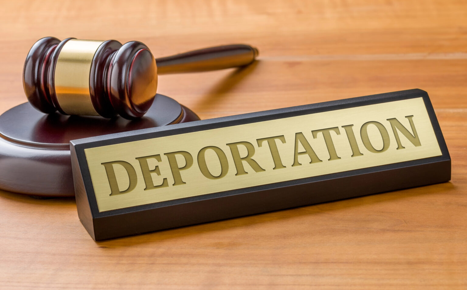 Суддівський молоток і табличка «Deportation»
