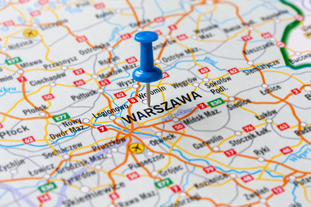 Позначка Варшави на географічній карті